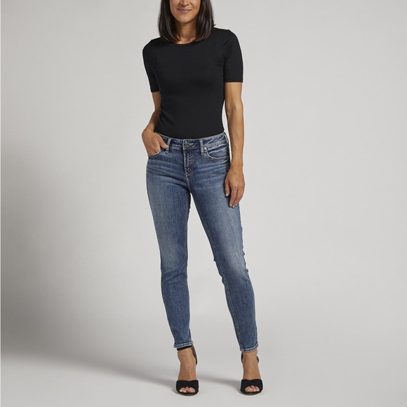 NWT Silver Medium Wash Stretch Elyse Skinny High Rise Jean Sz 32 - Picture 1 of 6